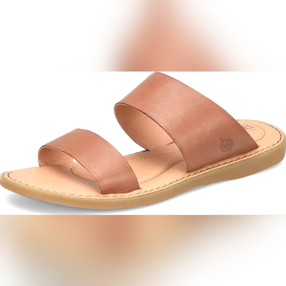 Women's Tan Leather Slide Sandals